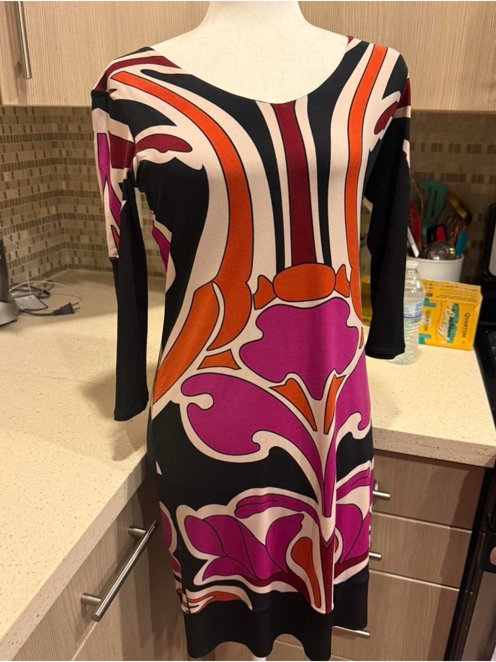 Eva Varro Women’s Floral Print Long Sleeve Dress in Black, Purple & Orange